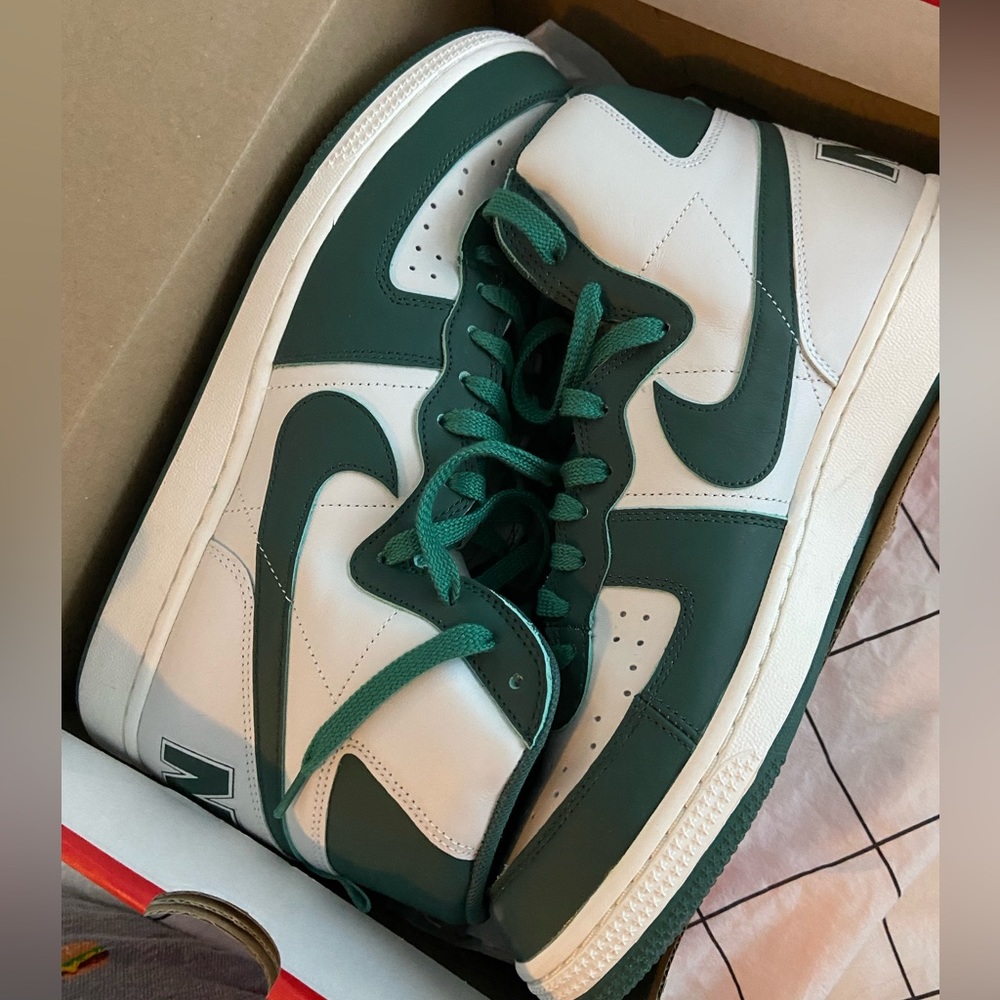 White and Green High-Top Men's Sneakers